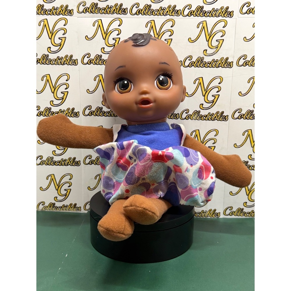 Baby Alive B9722 Soft Body Doll Brown Blue Purple Patterned Dress 2016 Hasbro